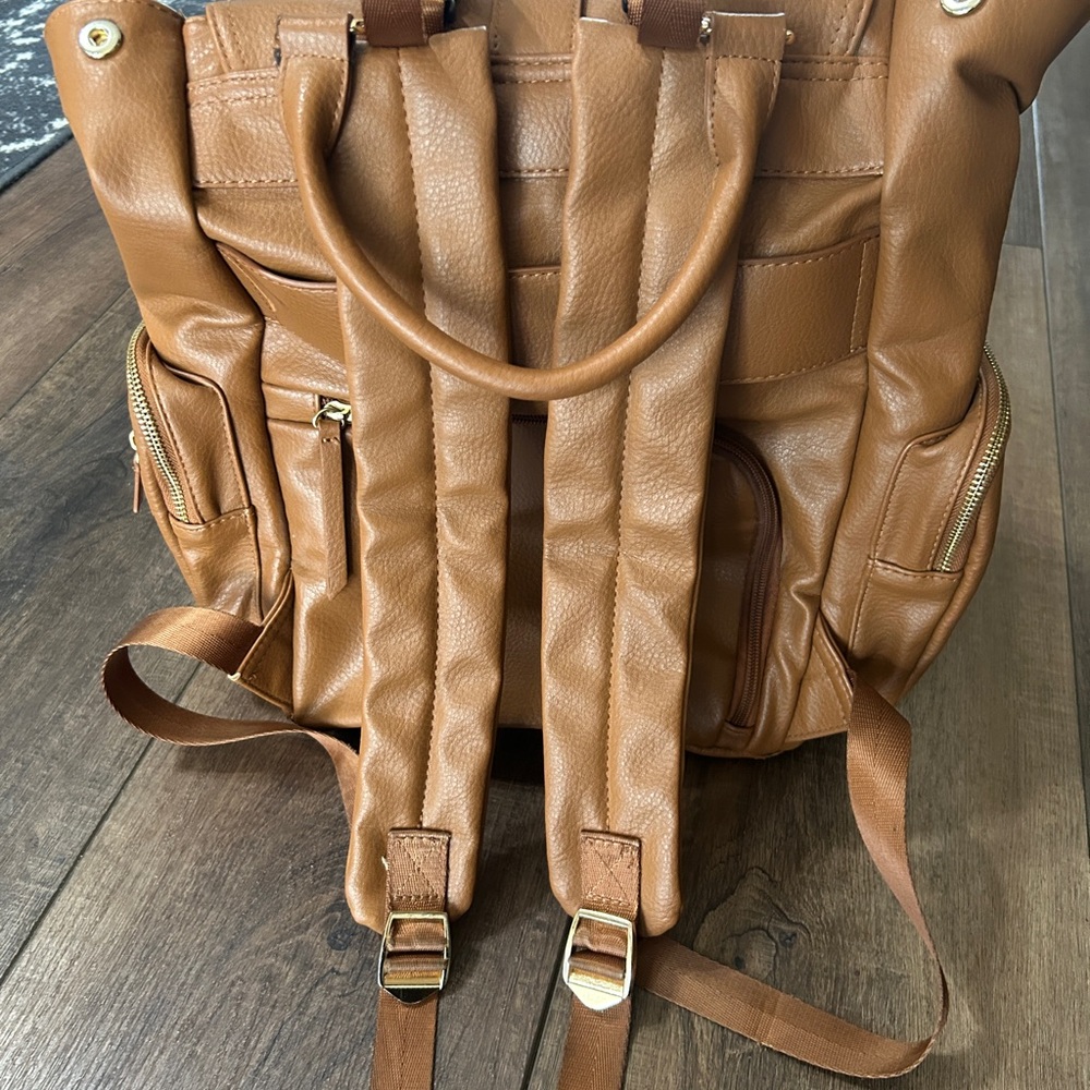 MOMINSIDE Brown Faux Leather Diaper Backpack Multi-Pocket - Picture 3 of 6
